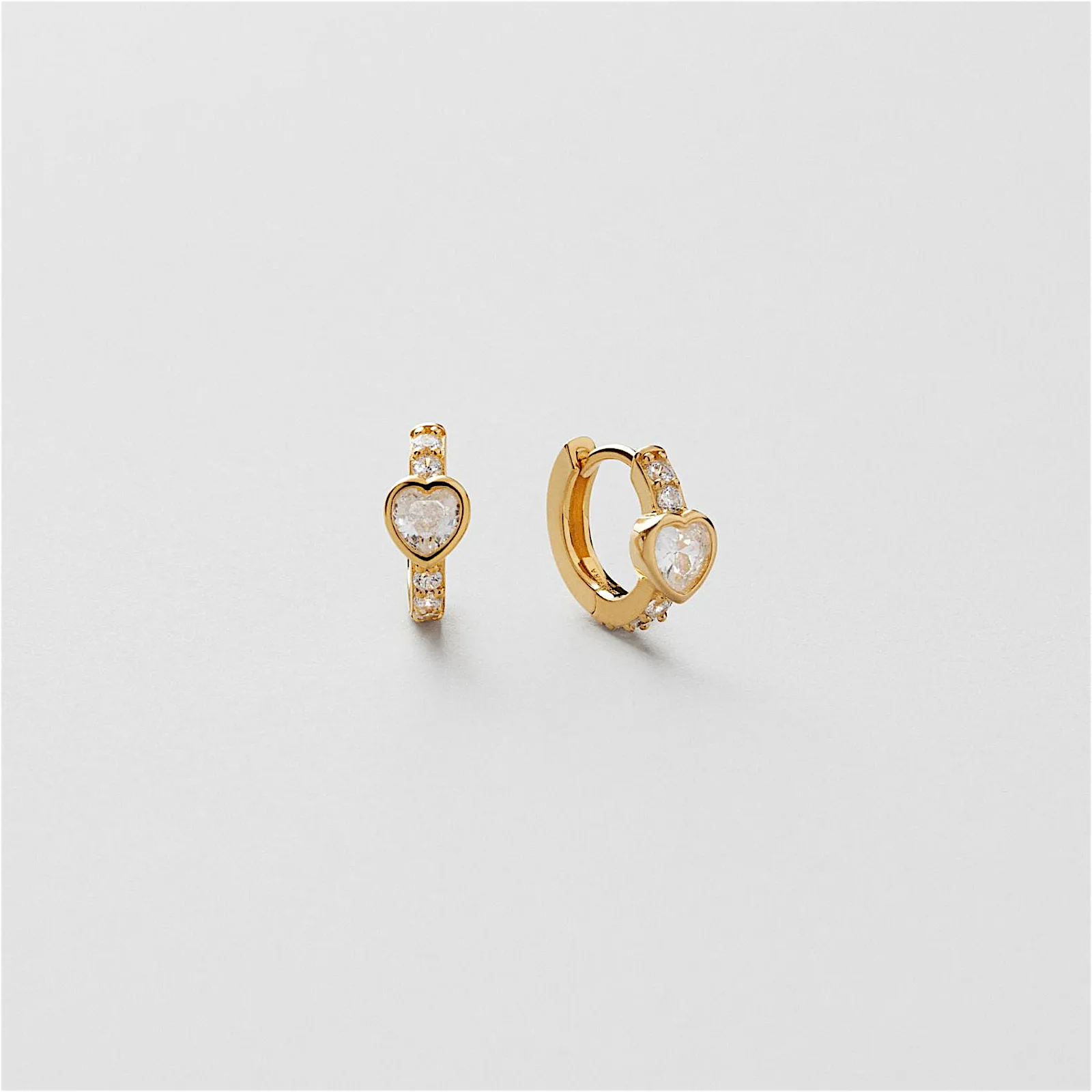 Bezel Heart Huggie Hoops
